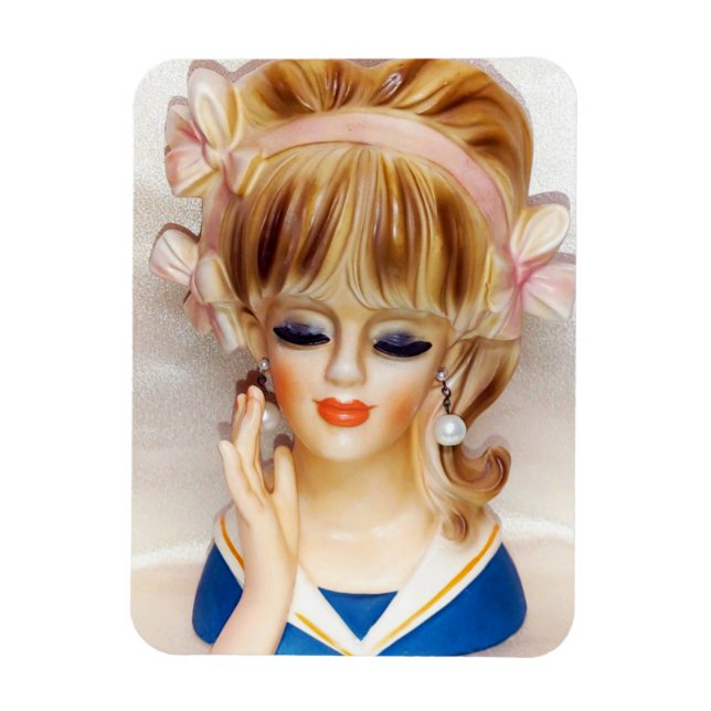 Sailor Girl Head Vase Pink Bows Long Blonde Hair Magnet (Vertical)