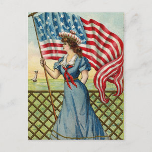 sailor girl - vintage nautical patriotic art postcard
