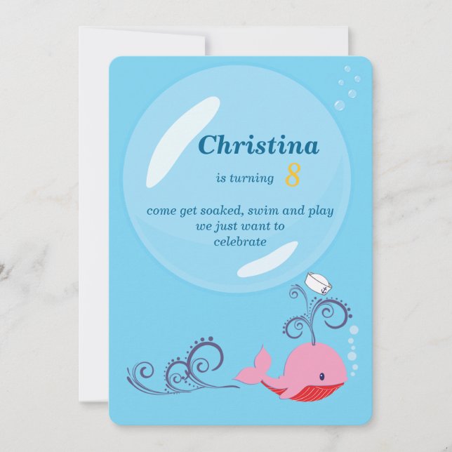 Sailor Girl Whale Birthday Invitation (Front)