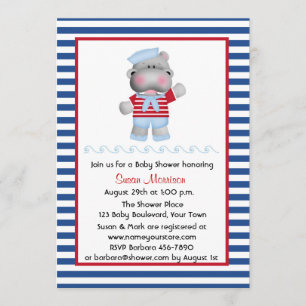 Sailor Hippo, Boy Baby Shower Invitation