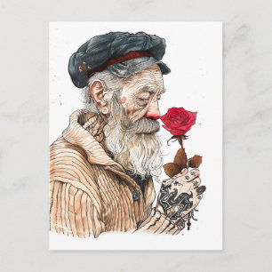 Sailor Holding Red Rose In Romantisailor; bottle s Postcard