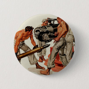Sailor Hunks Loading the Big Gun 6 Cm Round Badge