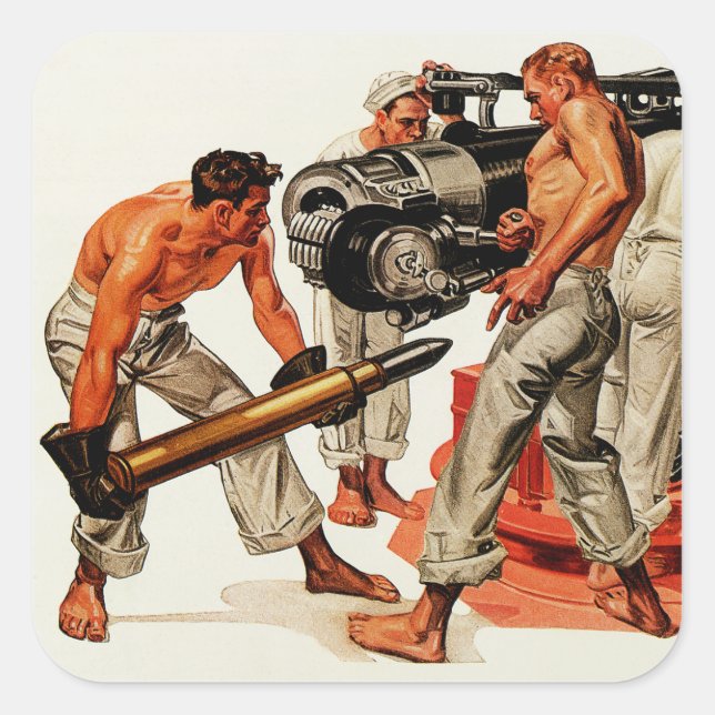 Sailor Hunks Loading the Big Gun Square Sticker (Front)