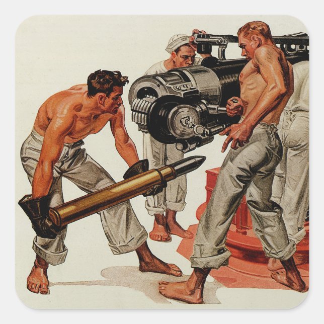 Sailor Hunks Loading the Big Gun Square Sticker (Front)