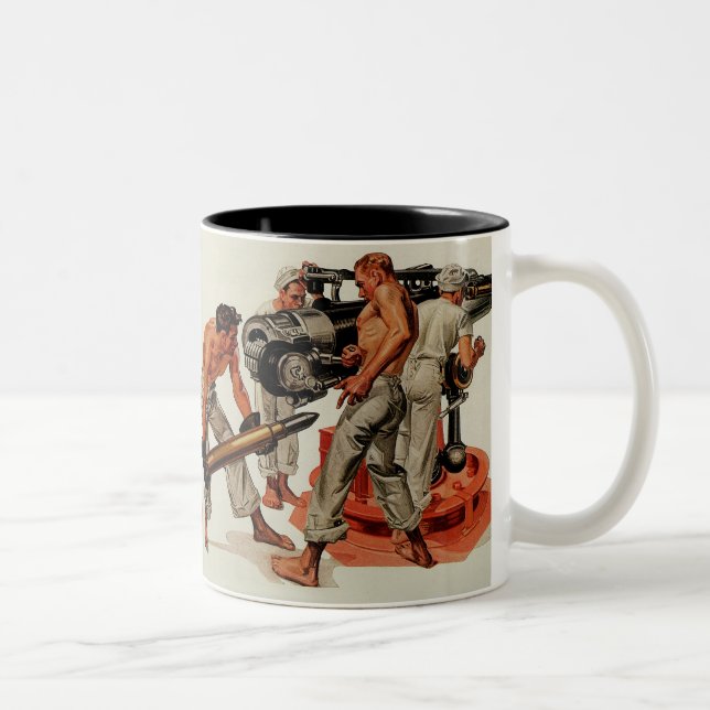 Sailor Hunks Loading the Big Gun Two-Tone Coffee Mug (Right)