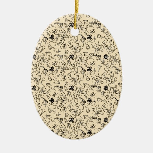 Sailor Jerry Pattern Ceramic Tree Decoration (Front)