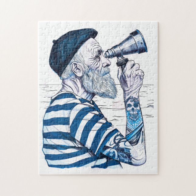 Sailor Looking Through Telescope Toward Distant Ho Jigsaw Puzzle (Vertical)