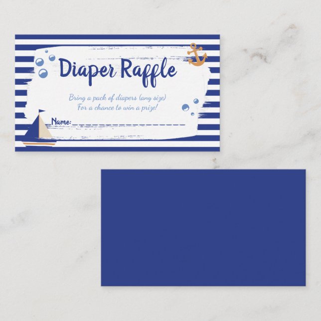 Sailor Marine Blue Baby Shower Diaper Raffle Card (Front/Back)