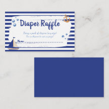 Sailor Marine Blue Baby Shower Diaper Raffle Card