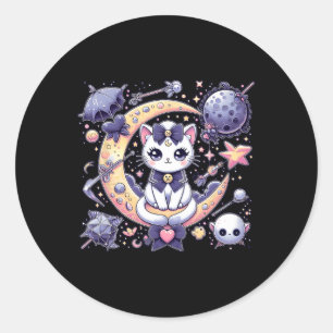 Sailor Meow Cute Moon Cat Space Magic Gothic Hallo Classic Round Sticker
