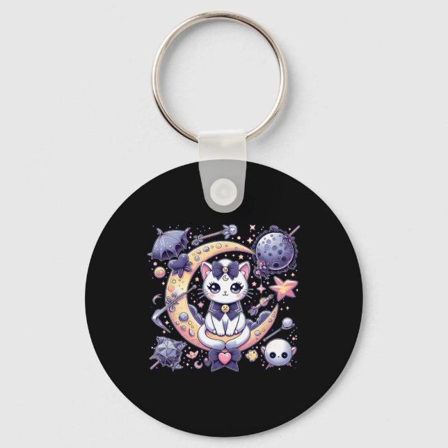 Sailor Meow Cute Moon Cat Space Magic Gothic Hallo Key Ring (Front)