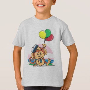 Sailor Monkey with Colourful Balloons T-Shirt