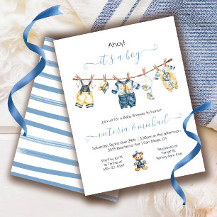 Sailor Nautical Ahoy Boy Baby Shower Clothesline Invitation