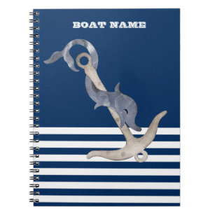 Sailor Nautical Anchor Dolphin Navy Blue Striped   Notebook