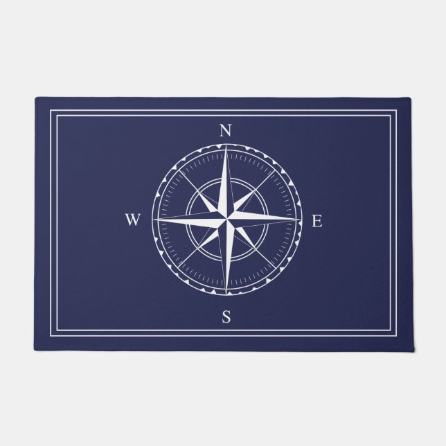 Sailor Navy Blue Ships Nautical Compass Doormat (Front)