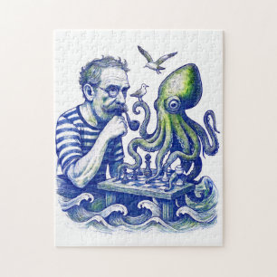 Sailor Playing Chess With Large Curious Octopus Jigsaw Puzzle