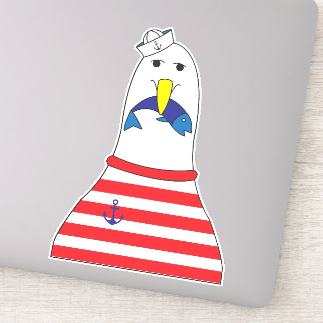 Sailor Seagull Bird Eating a Fish Kids Nautical (Detail)