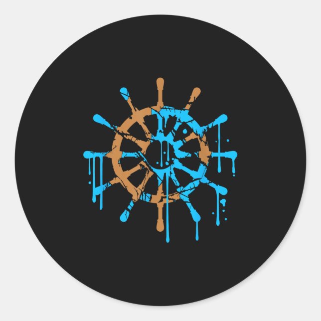 Sailor Ship Steering Wheel Graffiti Drops Sailing  Classic Round Sticker (Front)