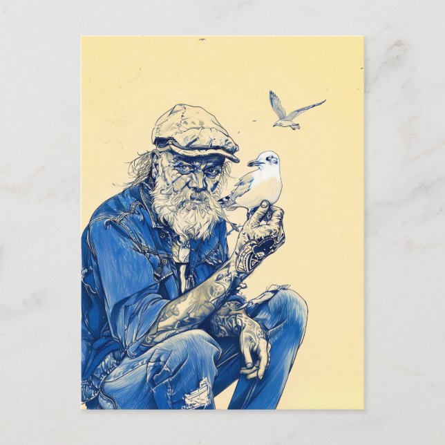 Sailor Sitting Calmly Surrounded By Several Birds Postcard (Front)