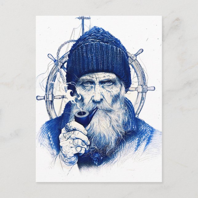 Sailor Steering Wooden Ship Wheel With Pipe Postcard (Front)