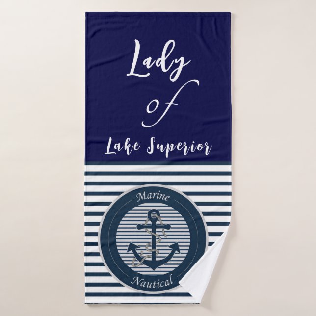 Sailor Stripes Anchor and Rope on White Background Bath Towel Set (Bath Towel)