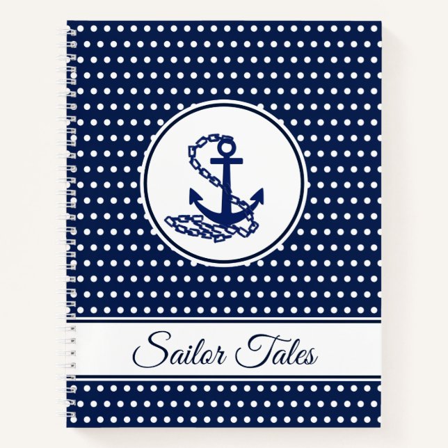 'Sailor Tales' Text Template Maritime Style Anchor Notebook (Front)