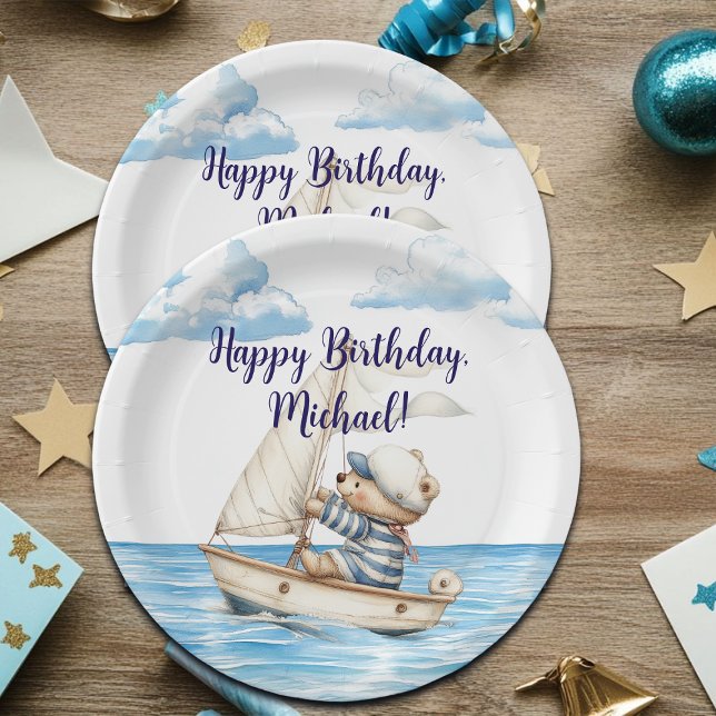 Sailor Teddy Bear Birthday Paper Plate (Creator Uploaded)