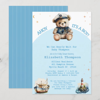 Sailor Teddy Bear Bring a Book Baby Shower Invitation