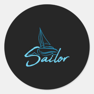 Sailor Text Logo Sail Crew Fun Ship Boat Symbol Te Classic Round Sticker