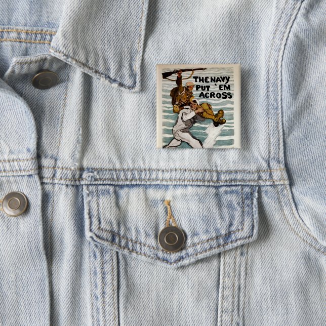 Sailor Wading As He Carries A Soldier On Shoulder 15 Cm Square Badge (In Situ)