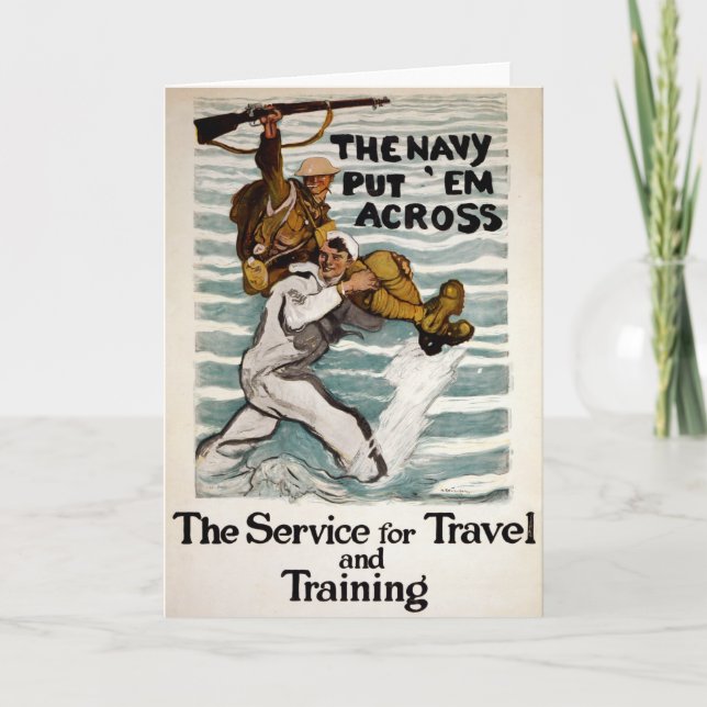 Sailor Wading As He Carries A Soldier On Shoulder Card (Front)