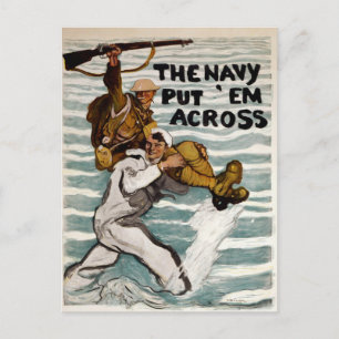 Sailor Wading As He Carries A Soldier On Shoulder Postcard
