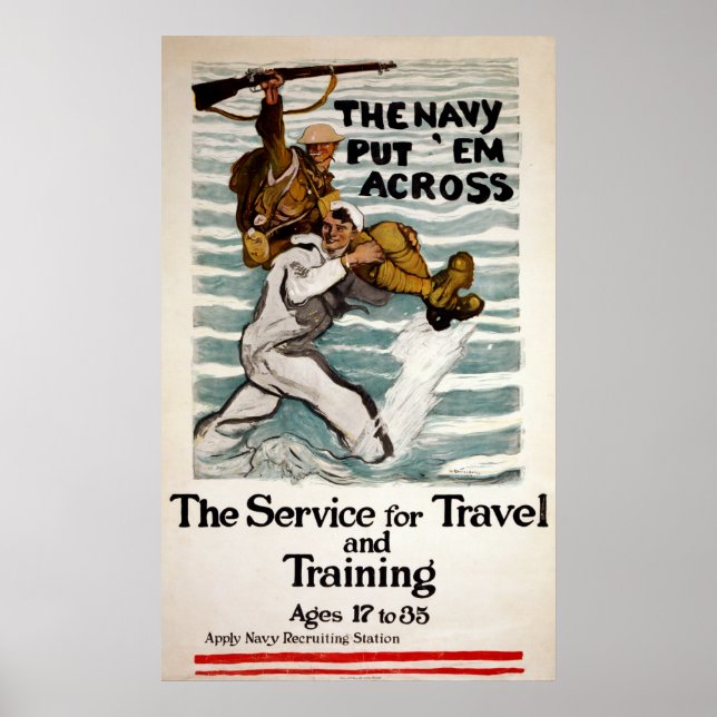 Sailor Wading As He Carries A Soldier On Shoulder Poster (Front)