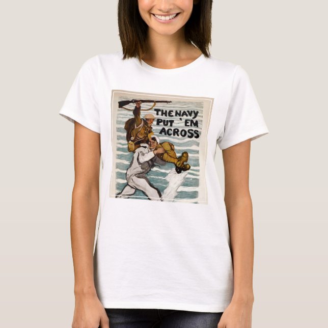 Sailor Wading As He Carries A Soldier On Shoulder T-Shirt (Front)