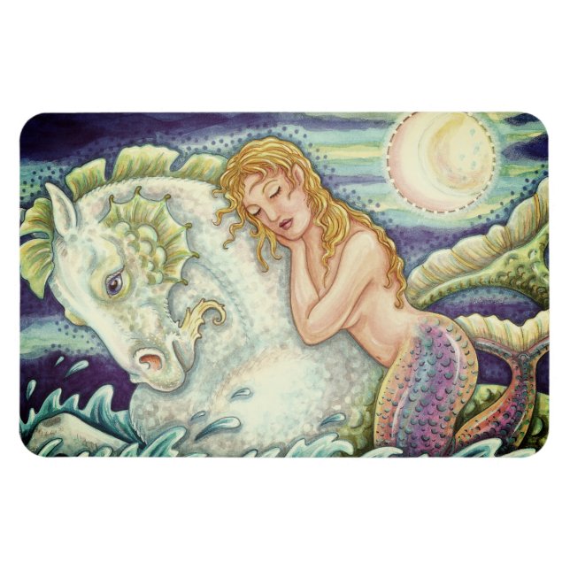 SAILOR'S FANTASY MERMAID RIDING MERHORSE, SEAHORSE MAGNET (Horizontal)