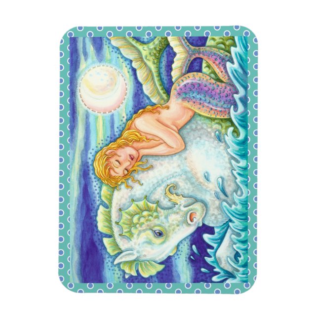 SAILOR'S FANTASY MERMAID RIDING MERHORSE, SEAHORSE MAGNET (Vertical)