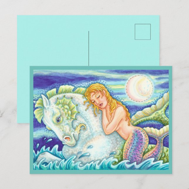 SAILOR'S FANTASY MERMAID RIDING MERHORSE, SEAHORSE POSTCARD (Front/Back)