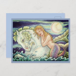 SAILOR'S FANTASY MERMAID RIDING MERHORSE, SEAHORSE POSTCARD