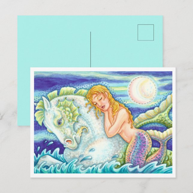 SAILOR'S FANTASY MERMAID RIDING MERHORSE, SEAHORSE POSTCARD (Front/Back)