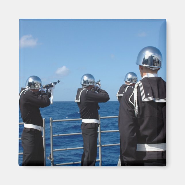 Sailors fire a gun salute during a burial-at-se magnet (Front)