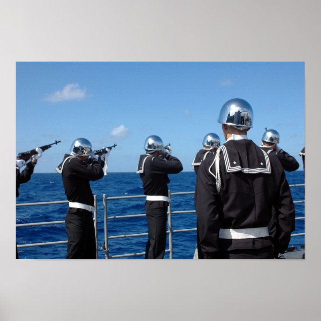 Sailors fire a gun salute during a burial-at-se poster (Front)