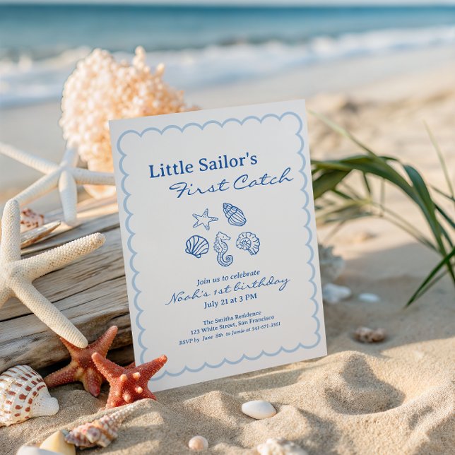 Sailor's First Catch 1st Birthday Coastal Invite (Creator Uploaded)