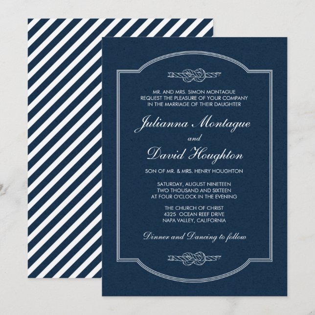 Sailor's Knot Navy Wedding Invitations (Front/Back)