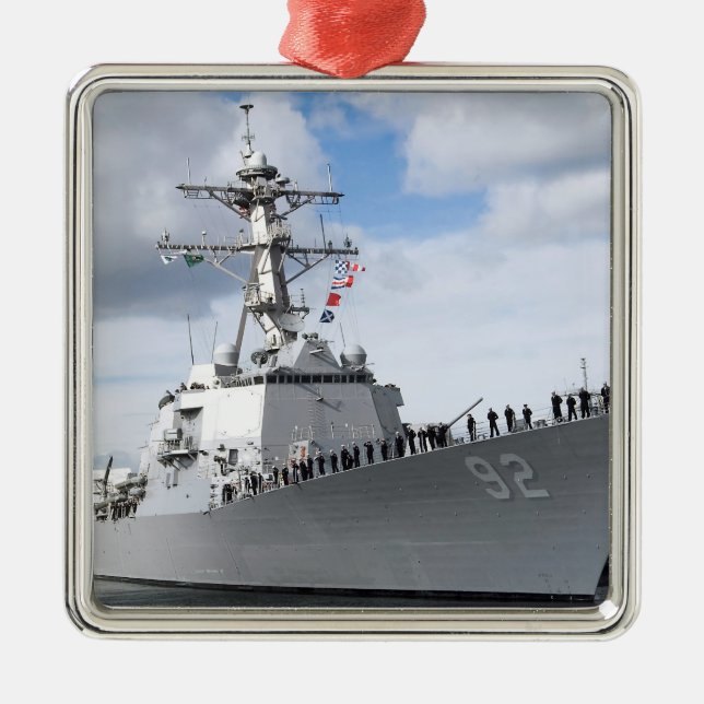 Sailors man the rails metal tree decoration (Front)
