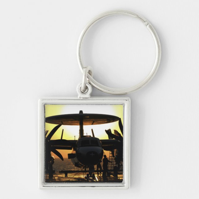 Sailors work on an E-2C Hawkeye aircraft Key Ring (Front)