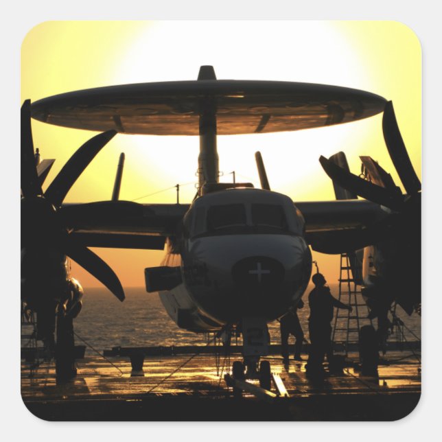 Sailors work on an E-2C Hawkeye aircraft Square Sticker (Front)