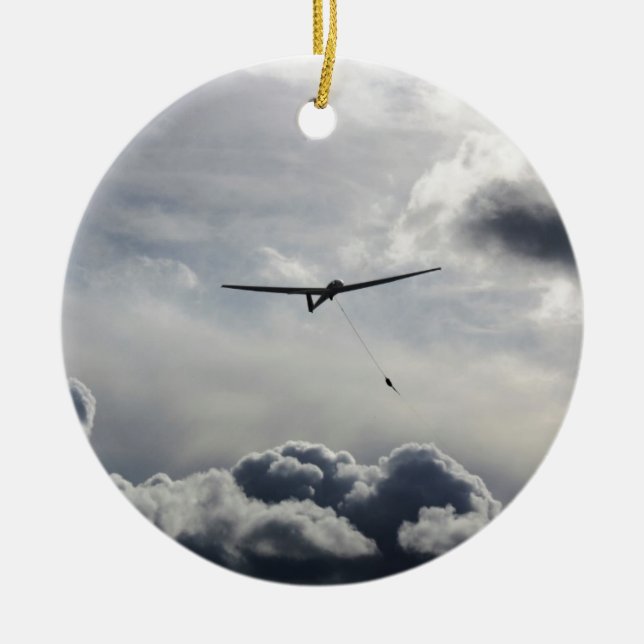 Sailplane Launching Ceramic Tree Decoration (Front)