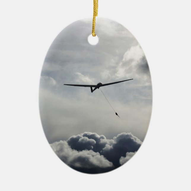 Sailplane Launching Ceramic Tree Decoration (Front)