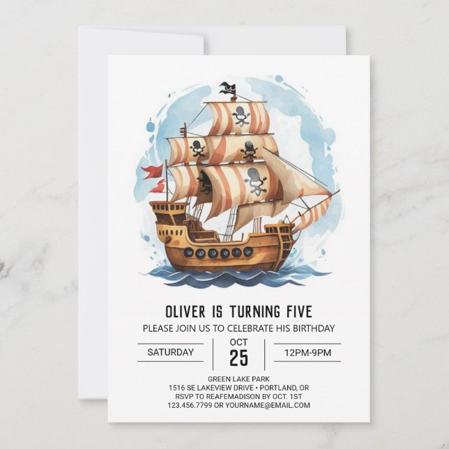 Sails Custom Jolly Roger Pirate Birthday Invitation (Front)