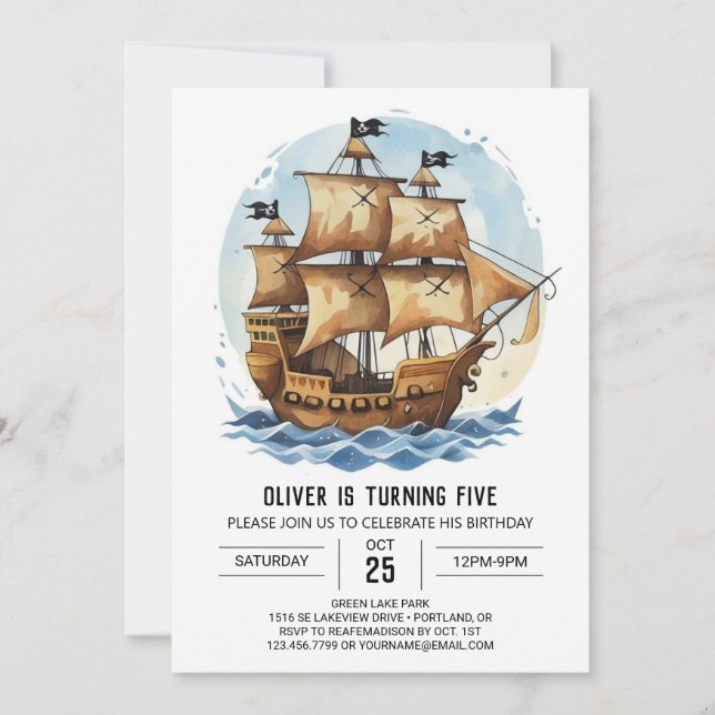 Sails Nautical Waves Pirate Birthday Invitation (Front)